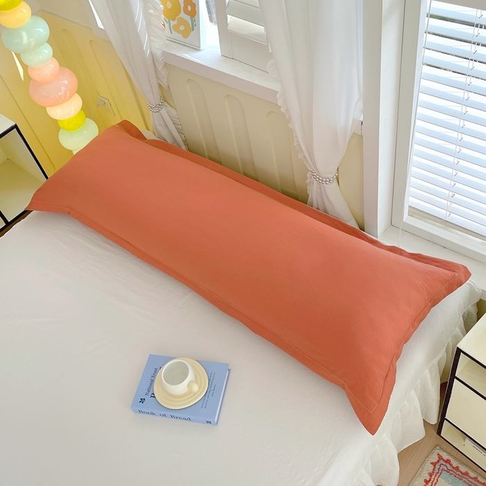 91家纺网 家纺一手货源 找家纺 雨彤家纺 2025年新款A类纯色水洗棉枕套 橘红