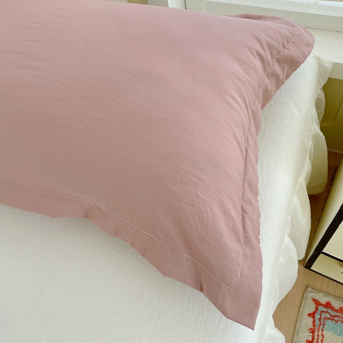 91家纺网 家纺一手货源 找家纺 雨彤家纺 2025年新款A类纯色水洗棉枕套 深豆沙