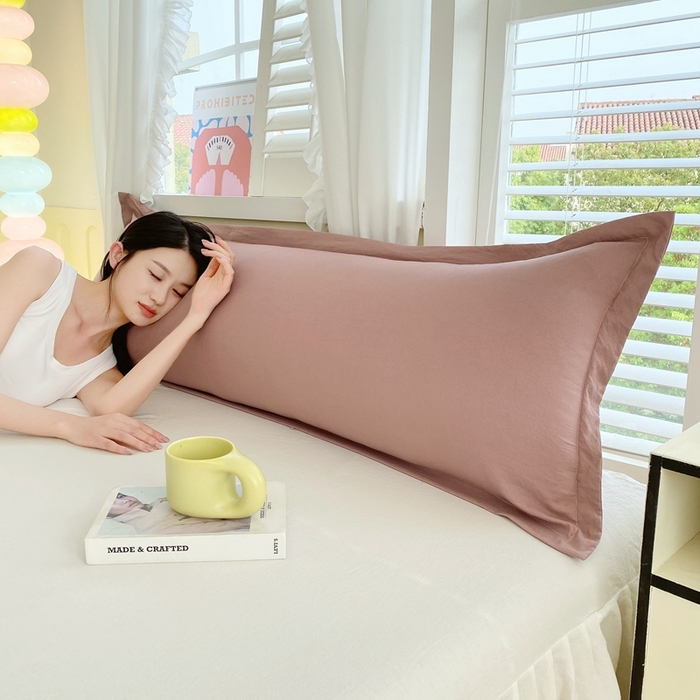 91家纺网 家纺一手货源 找家纺 雨彤家纺 2025年新款A类纯色水洗棉枕套 深豆沙