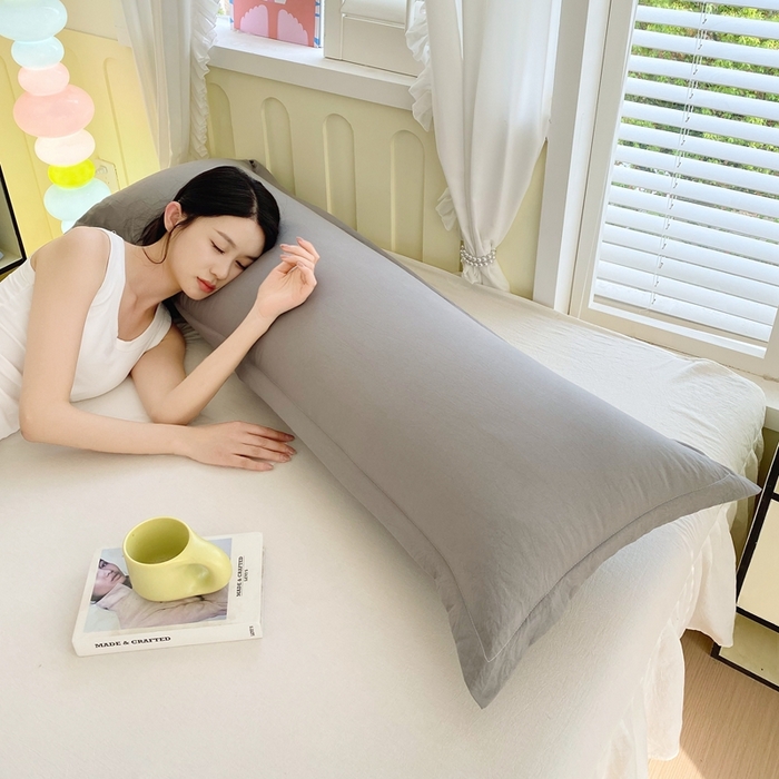 91家纺网 家纺一手货源 找家纺 雨彤家纺 2025年新款A类纯色水洗棉枕套 中灰