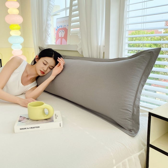 91家纺网 家纺一手货源 找家纺 雨彤家纺 2025年新款A类纯色水洗棉枕套 中灰