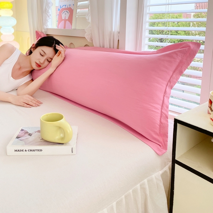 91家纺网 家纺一手货源 找家纺 雨彤家纺 2025年新款A类纯色水洗棉枕套 中灰粉