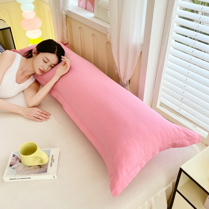 91家纺网 家纺一手货源 找家纺 雨彤家纺 2025年新款A类纯色水洗棉枕套 中灰粉