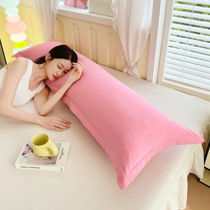 91家纺网 家纺一手货源 找家纺 雨彤家纺 2025年新款A类纯色水洗棉枕套 中灰粉