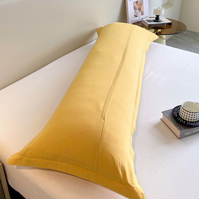 91家纺网 家纺一手货源 找家纺 雨彤家纺 2025年新款A类纯色水洗棉枕套 金黄