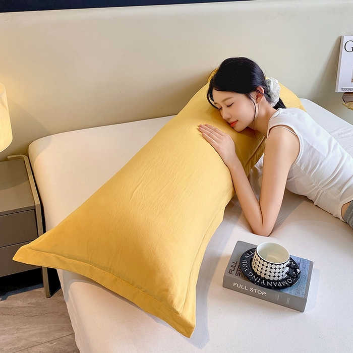 91家纺网 家纺一手货源 找家纺 雨彤家纺 2025年新款A类纯色水洗棉枕套 金黄