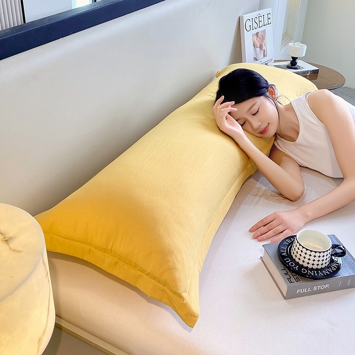 91家纺网 家纺一手货源 找家纺 雨彤家纺 2025年新款A类纯色水洗棉枕套 金黄