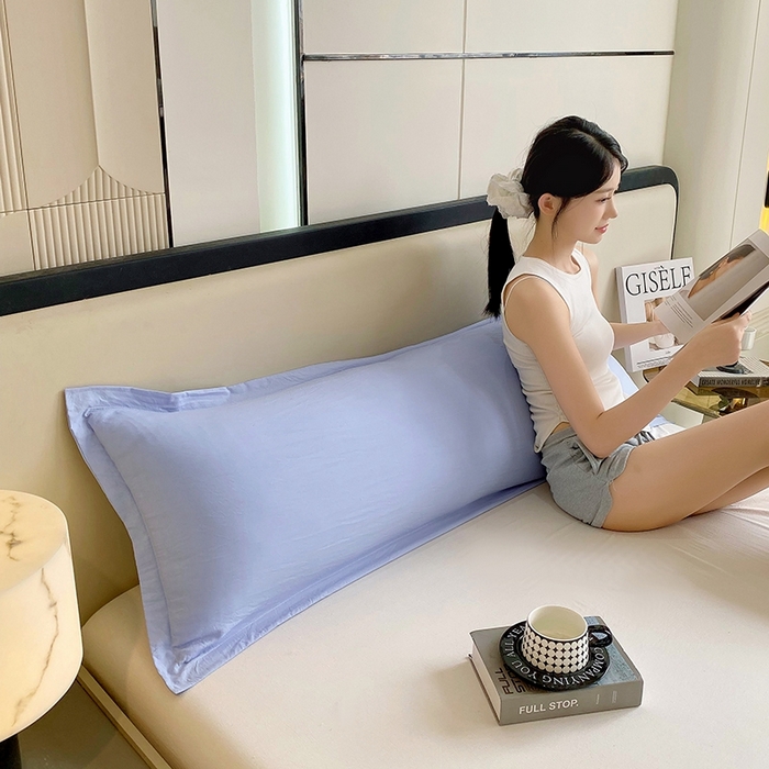 91家纺网 家纺一手货源 找家纺 雨彤家纺 2025年新款A类纯色水洗棉枕套 兰灰