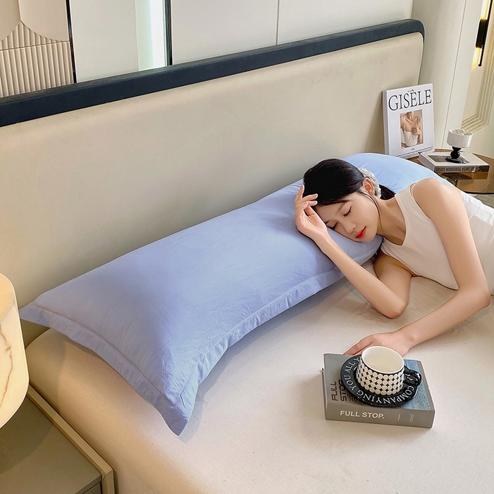 91家纺网 家纺一手货源 找家纺 雨彤家纺 2025年新款A类纯色水洗棉枕套 兰灰