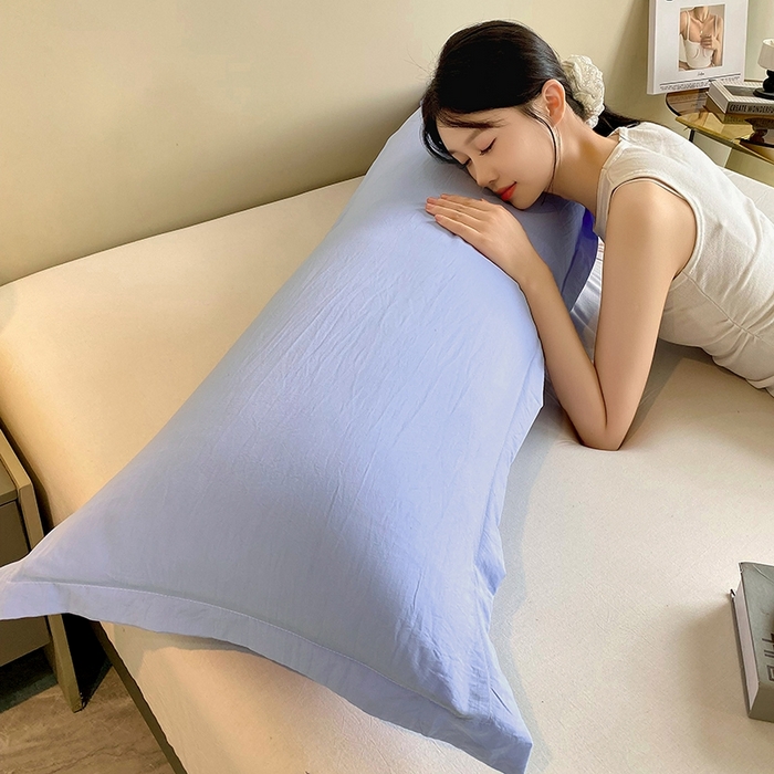 91家纺网 家纺一手货源 找家纺 雨彤家纺 2025年新款A类纯色水洗棉枕套 兰灰