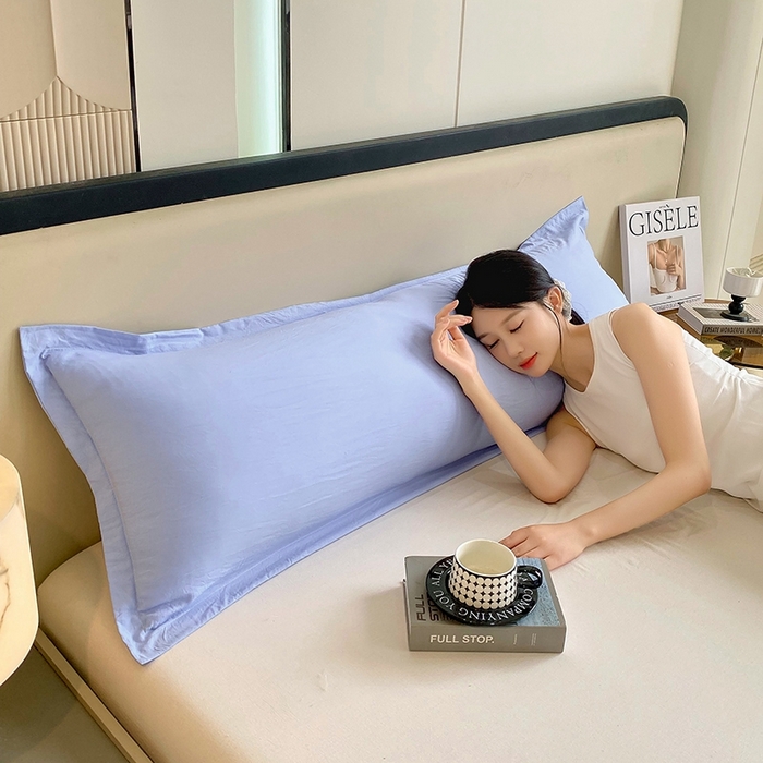 91家纺网 家纺一手货源 找家纺 雨彤家纺 2025年新款A类纯色水洗棉枕套 兰灰