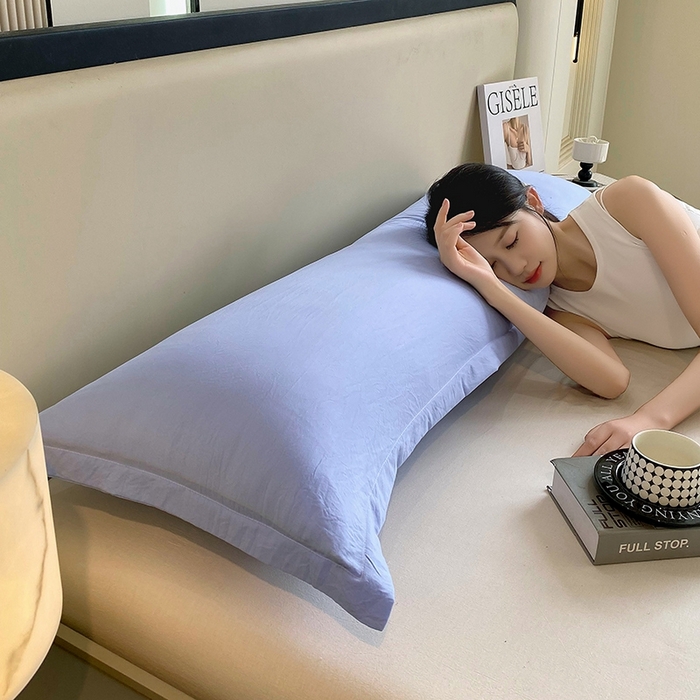 91家纺网 家纺一手货源 找家纺 雨彤家纺 2025年新款A类纯色水洗棉枕套 兰灰