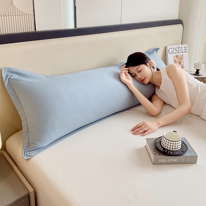 91家纺网 家纺一手货源 找家纺 雨彤家纺 2025年新款A类纯色水洗棉枕套 兰色