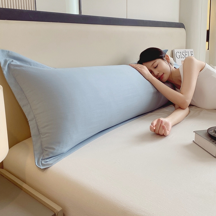 91家纺网 家纺一手货源 找家纺 雨彤家纺 2025年新款A类纯色水洗棉枕套 兰色