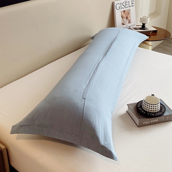 91家纺网 家纺一手货源 找家纺 雨彤家纺 2025年新款A类纯色水洗棉枕套 兰色