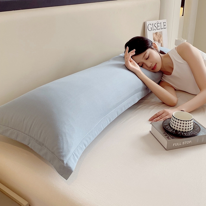 91家纺网 家纺一手货源 找家纺 雨彤家纺 2025年新款A类纯色水洗棉枕套 兰色