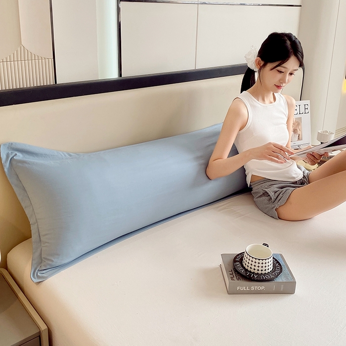 91家纺网 家纺一手货源 找家纺 雨彤家纺 2025年新款A类纯色水洗棉枕套 兰色