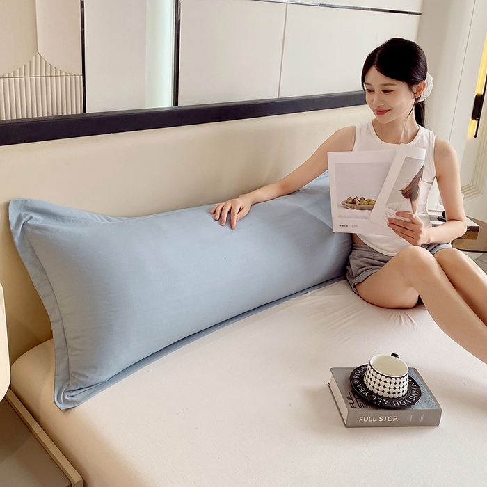 91家纺网 家纺一手货源 找家纺 雨彤家纺 2025年新款A类纯色水洗棉枕套 兰色