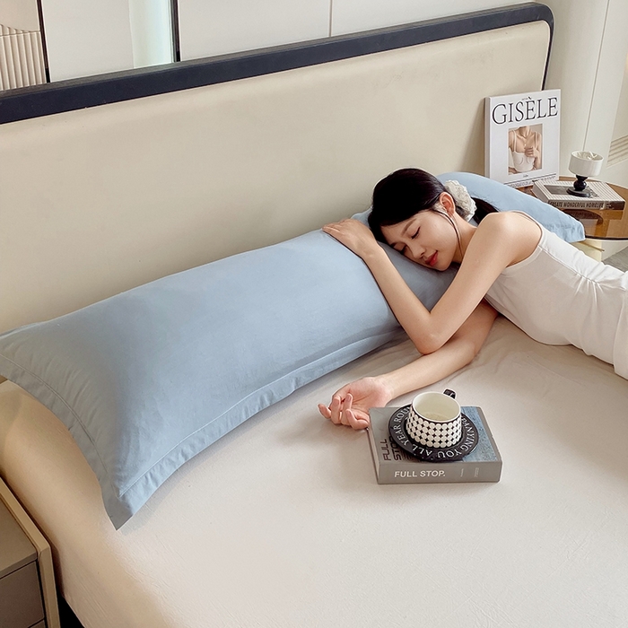 91家纺网 家纺一手货源 找家纺 雨彤家纺 2025年新款A类纯色水洗棉枕套 兰色