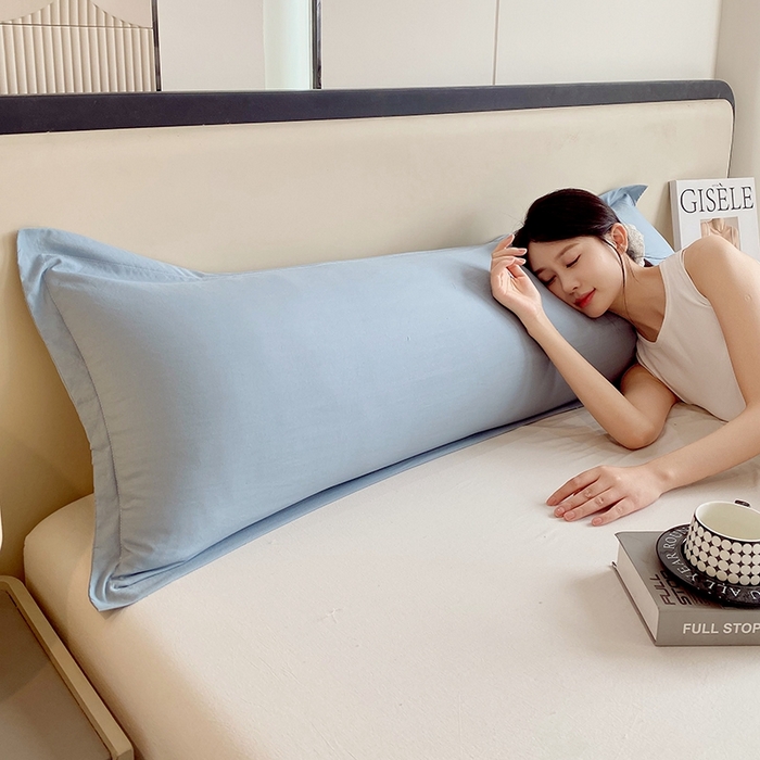 91家纺网 家纺一手货源 找家纺 雨彤家纺 2025年新款A类纯色水洗棉枕套 兰色