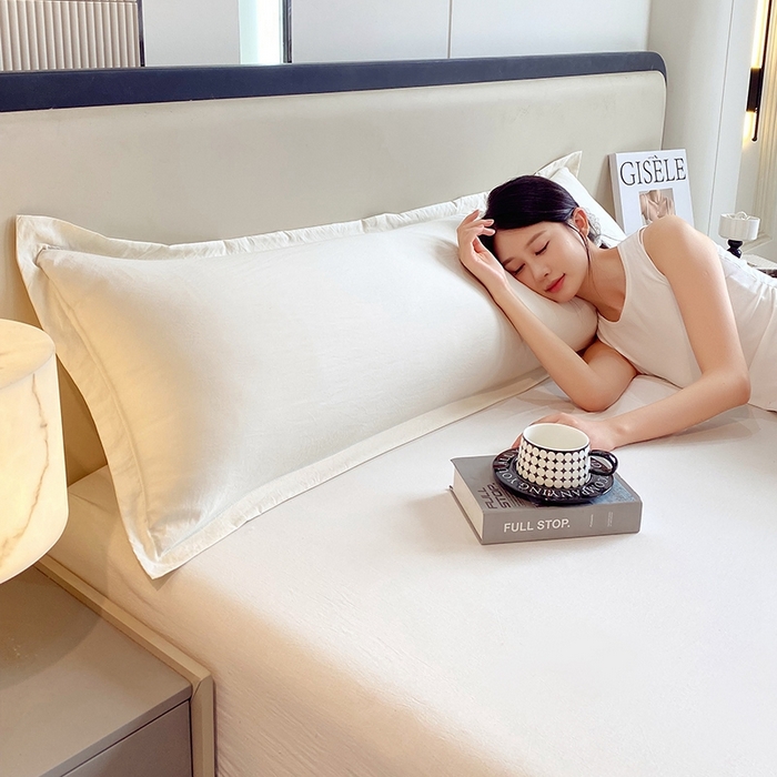 91家纺网 家纺一手货源 找家纺 雨彤家纺 2025年新款A类纯色水洗棉枕套 米白