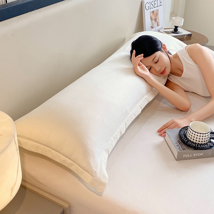 91家纺网 家纺一手货源 找家纺 雨彤家纺 2025年新款A类纯色水洗棉枕套 米白