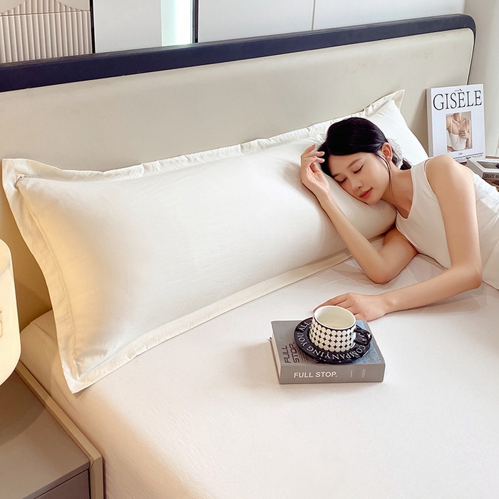 91家纺网 家纺一手货源 找家纺 雨彤家纺 2025年新款A类纯色水洗棉枕套 米白