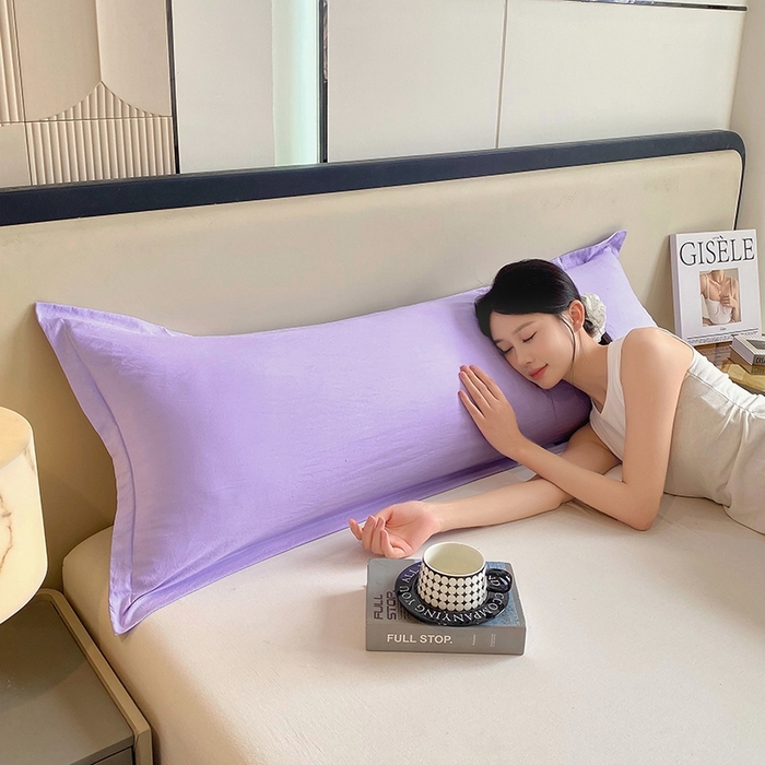 91家纺网 家纺一手货源 找家纺 雨彤家纺 2025年新款A类纯色水洗棉枕套 浅紫