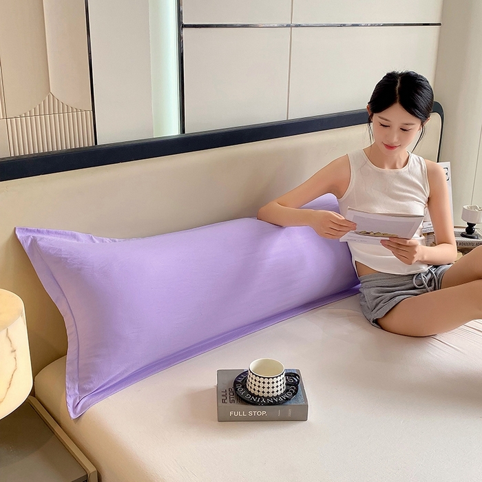 91家纺网 家纺一手货源 找家纺 雨彤家纺 2025年新款A类纯色水洗棉枕套 浅紫