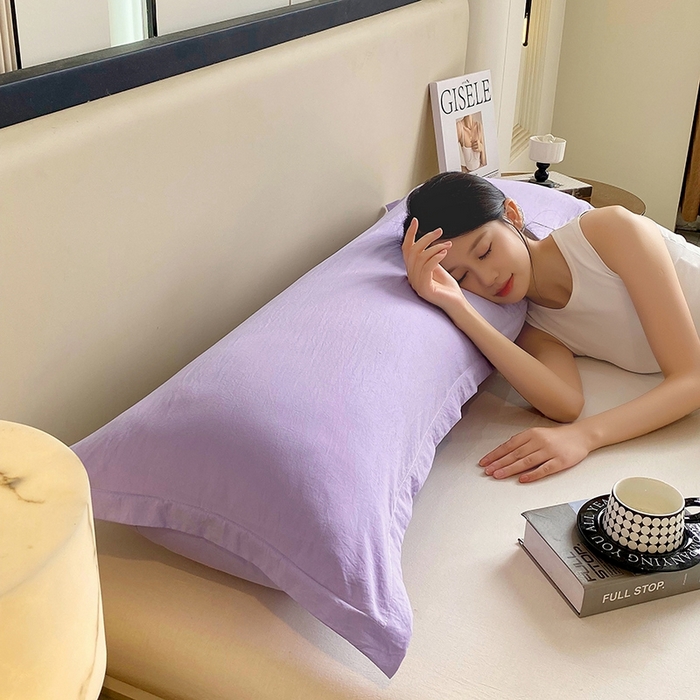 91家纺网 家纺一手货源 找家纺 雨彤家纺 2025年新款A类纯色水洗棉枕套 浅紫