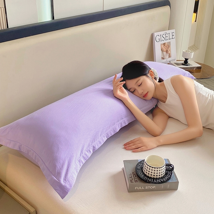 91家纺网 家纺一手货源 找家纺 雨彤家纺 2025年新款A类纯色水洗棉枕套 浅紫