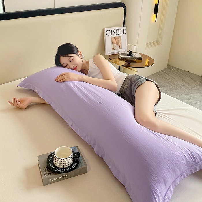 91家纺网 家纺一手货源 找家纺 雨彤家纺 2025年新款A类纯色水洗棉枕套 浅紫