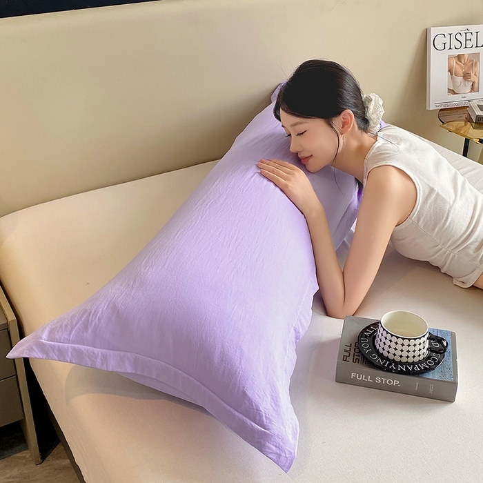 91家纺网 家纺一手货源 找家纺 雨彤家纺 2025年新款A类纯色水洗棉枕套 浅紫