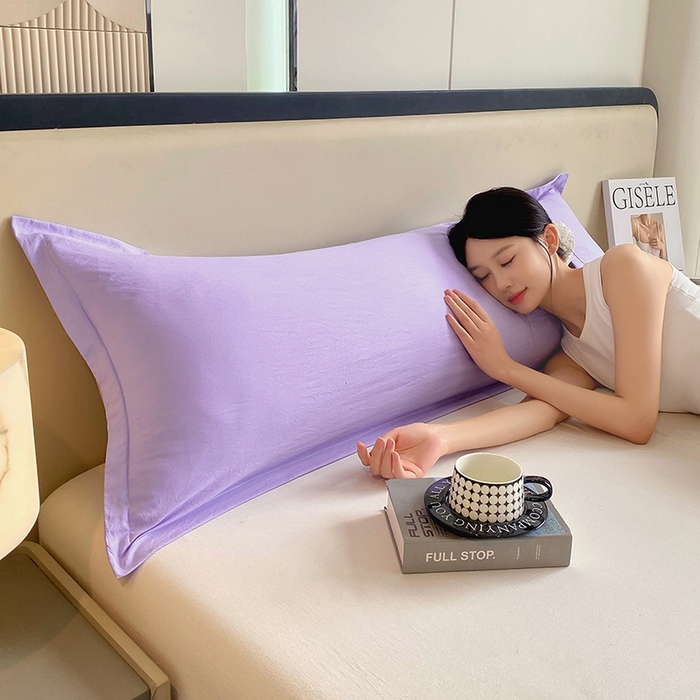 91家纺网 家纺一手货源 找家纺 雨彤家纺 2025年新款A类纯色水洗棉枕套 浅紫