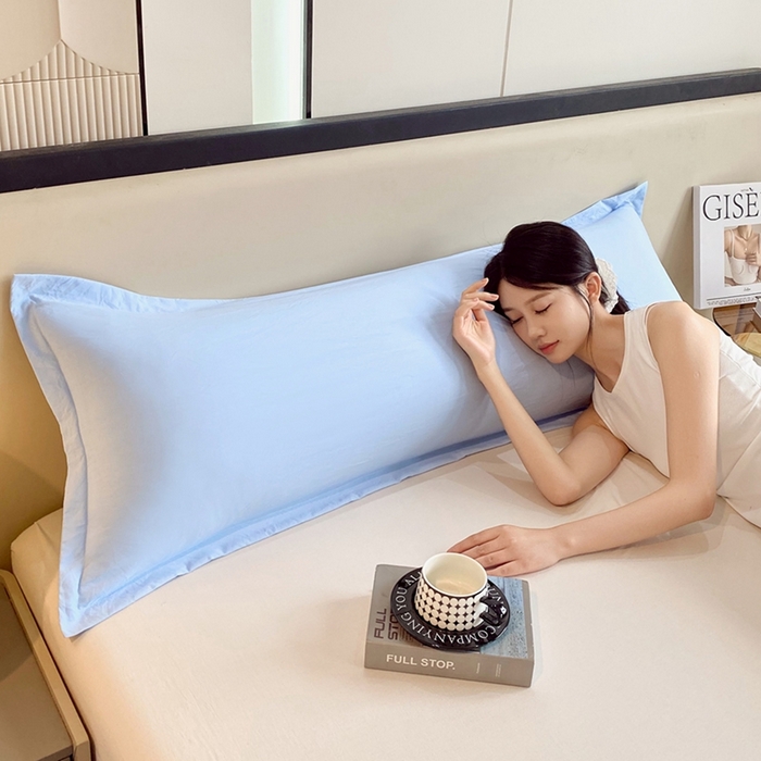 91家纺网 家纺一手货源 找家纺 雨彤家纺 2025年新款A类纯色水洗棉枕套 天蓝