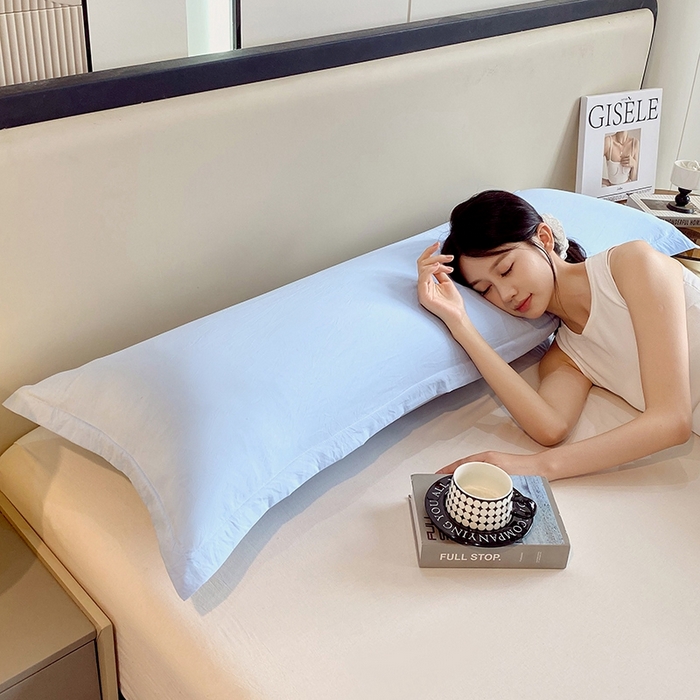 91家纺网 家纺一手货源 找家纺 雨彤家纺 2025年新款A类纯色水洗棉枕套 天蓝