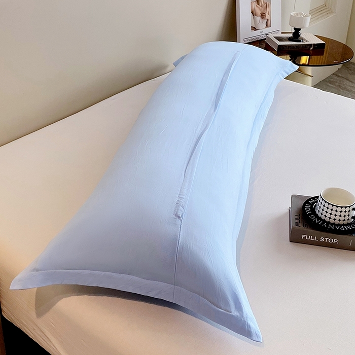 91家纺网 家纺一手货源 找家纺 雨彤家纺 2025年新款A类纯色水洗棉枕套 天蓝