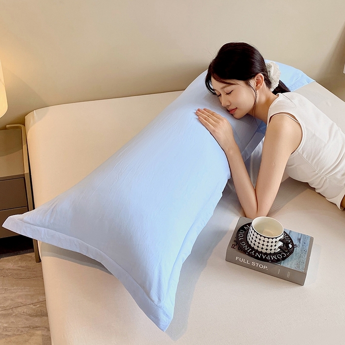 91家纺网 家纺一手货源 找家纺 雨彤家纺 2025年新款A类纯色水洗棉枕套 天蓝