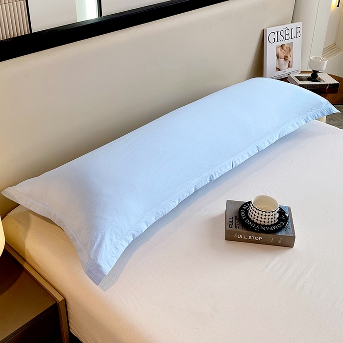 91家纺网 家纺一手货源 找家纺 雨彤家纺 2025年新款A类纯色水洗棉枕套 天蓝