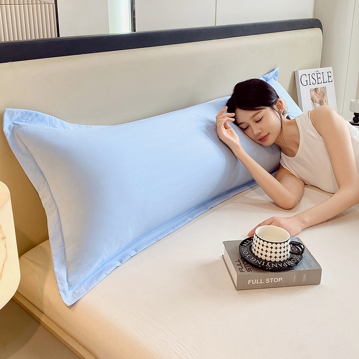 91家纺网 家纺一手货源 找家纺 雨彤家纺 2025年新款A类纯色水洗棉枕套 天蓝