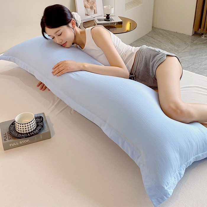 91家纺网 家纺一手货源 找家纺 雨彤家纺 2025年新款A类纯色水洗棉枕套 天蓝