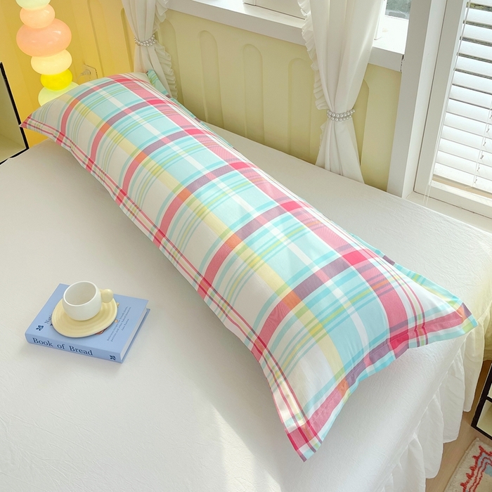 91家纺网 家纺一手货源 找家纺 雨彤家纺 2025年新款A类条纹水洗棉枕套 春彩格