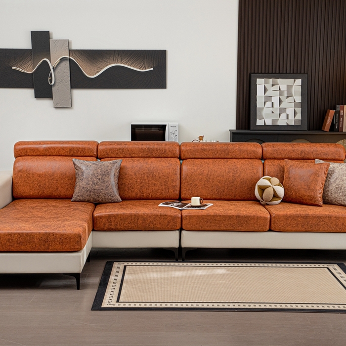 91家纺网 家纺一手货源 找家纺 沐沐家纺 2026春夏新款澜悦沙发笠 橘红