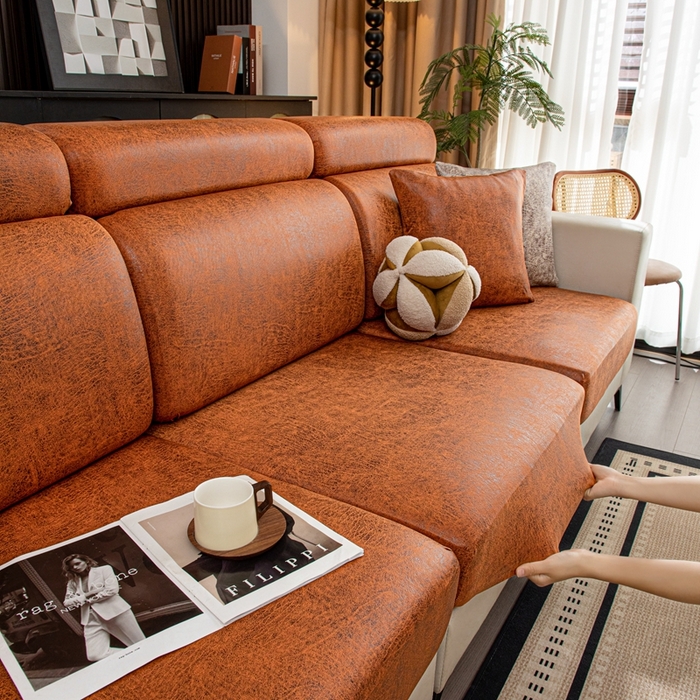 91家纺网 家纺一手货源 找家纺 沐沐家纺 2026春夏新款澜悦沙发笠 橘红