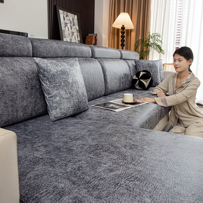 91家纺网 家纺一手货源 找家纺 沐沐家纺 2026春夏新款澜悦沙发笠 深灰