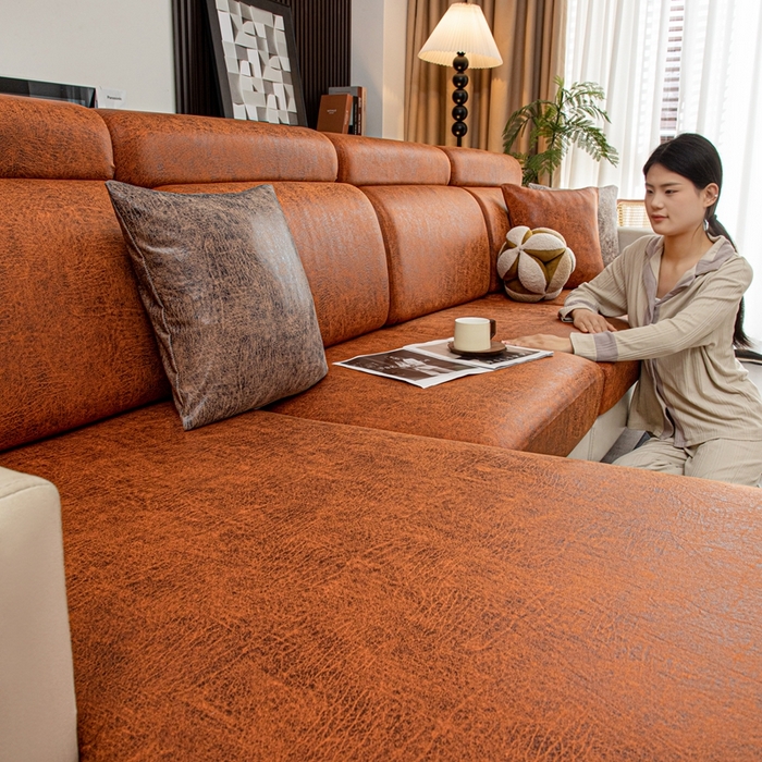 91家纺网 家纺一手货源 找家纺 沐沐家纺 2026春夏新款澜悦沙发笠 橘红