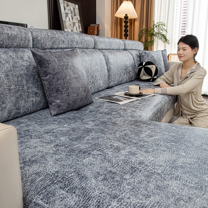 91家纺网 家纺一手货源 找家纺 沐沐家纺 2026春夏新款澜悦沙发笠 浅灰