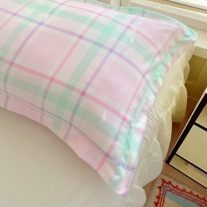 91家纺网 家纺一手货源 找家纺 雨彤家纺 2025年新款A类条纹水洗棉枕套 百川-红