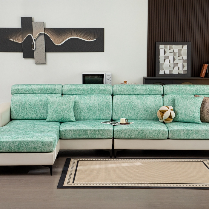 91家纺网 家纺一手货源 找家纺 沐沐家纺 2026春夏新款澜悦沙发笠 天蓝