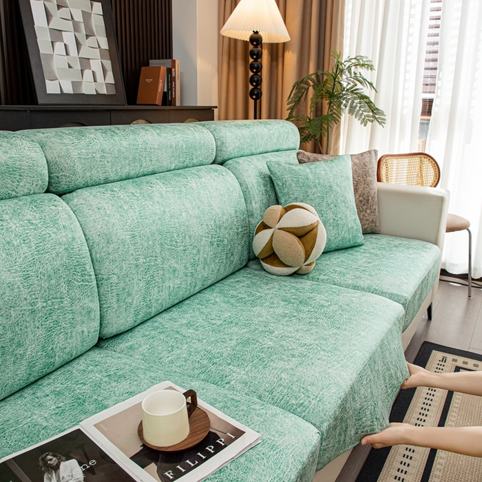 91家纺网 家纺一手货源 找家纺 沐沐家纺 2026春夏新款澜悦沙发笠 天蓝